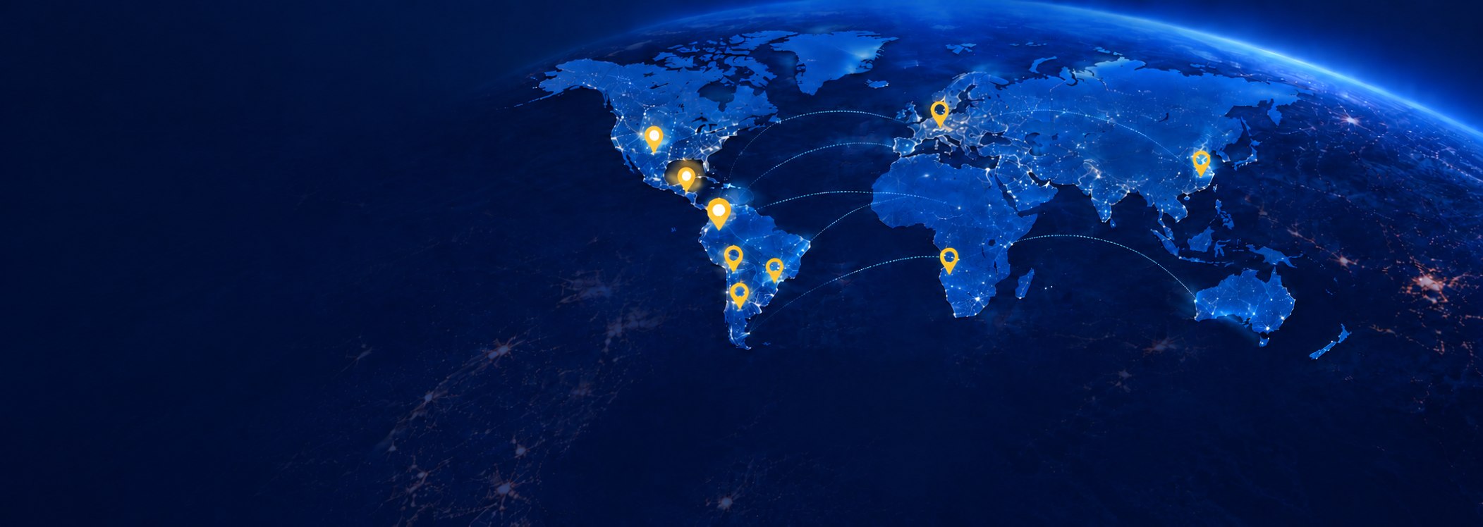 Mapa mundial nocturno con puntos que señalan los países donde la Fundación tiene presencia