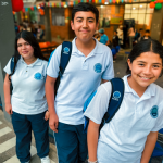 Tres estudiantes de la institución en medio de la jornada
