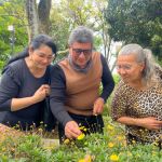 Estudiantes buscan en un jardín de flores a los polinizadores